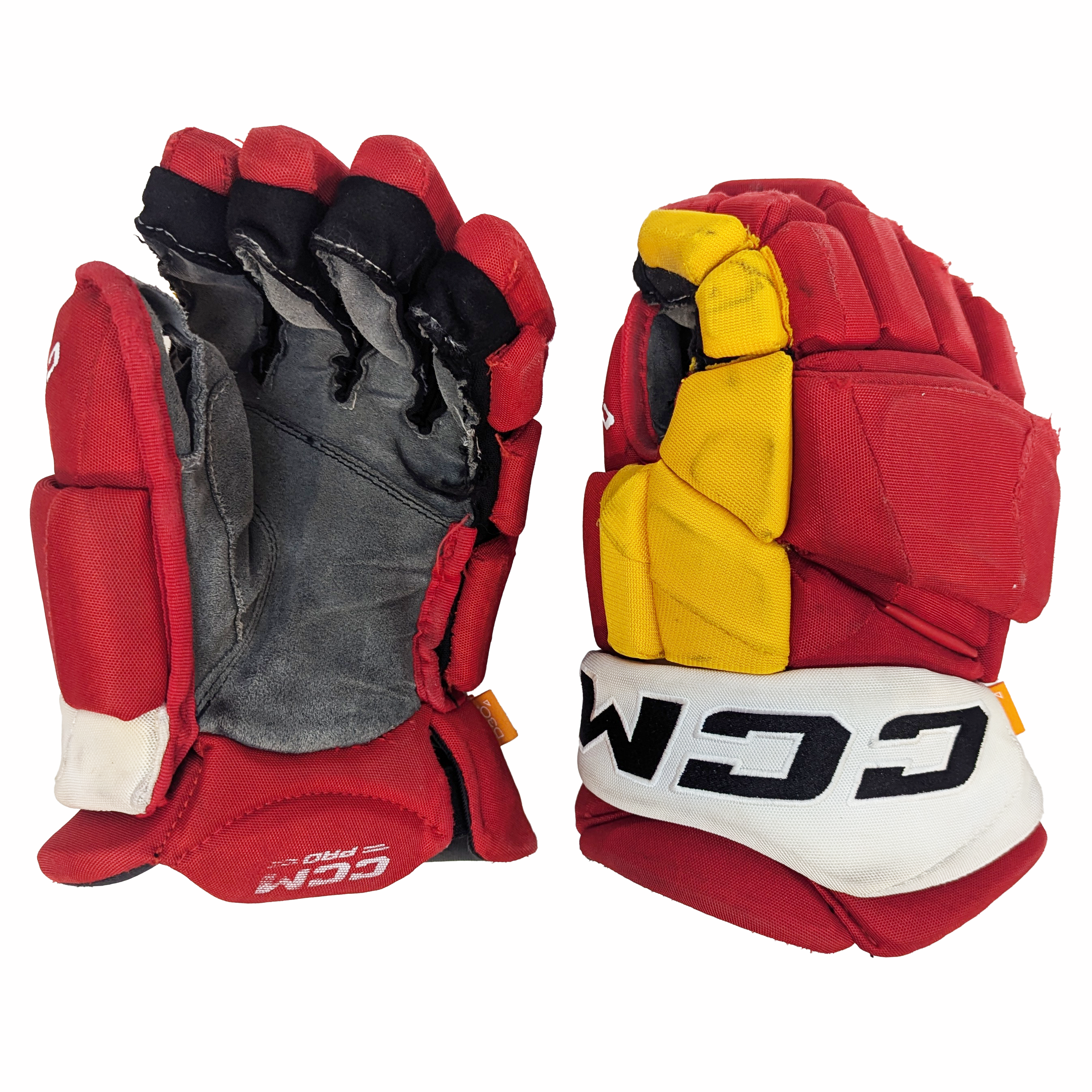 CCM HGJSPP - Gant d'occasion NHL Pro Stock - Flames de Calgary (rouge/jaune)